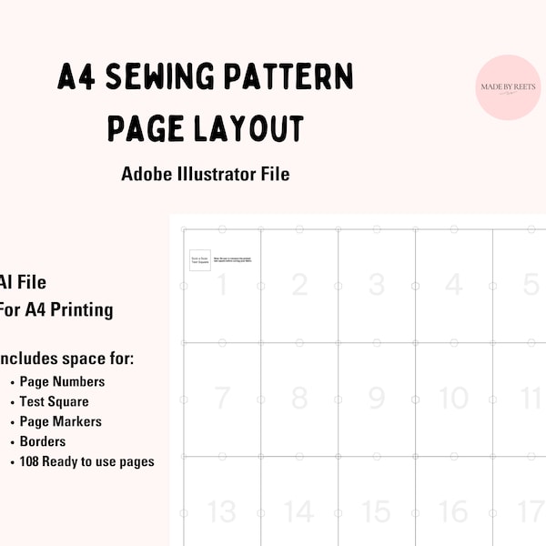 A4 Sewing Pattern Layout Templates Adobe Illustrator Page Layout for Patterns Sewing Digital Sewing Pattern for AI template layout pattern