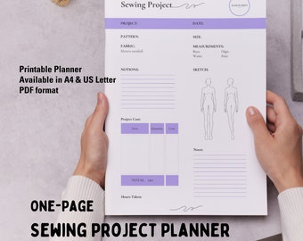 PDF Printable Planner Sewing Project Journal Planner Sewing Planner Printable PDF Planner Digital Sewing Tracker Journal A4 US Letter Purple