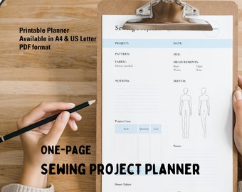 Blue PDF Printable Planner Sewing Project Journal Planner Sewing Planner Printable PDF Planner Digital Sewing Tracker Journal A4 US Letter