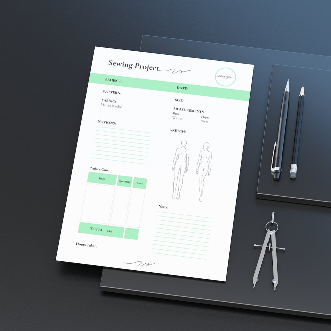 Green PDF Printable Planner Sewing Project Journal Planner Sewing ...