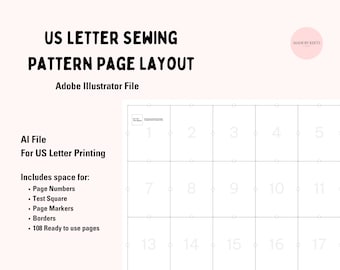 US Letter Sewing Pattern Layout Templates Adobe Illustrator Page Layout for Patterns Sewing Digital Sewing Pattern for AI template layout
