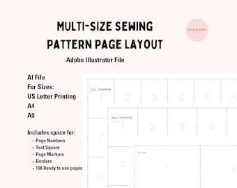Sewing Pattern Layout Templates A4 A0 US Letter Adobe Illustrator Page Layout for Patterns Sewing Digital Sewing Pattern AI template layout