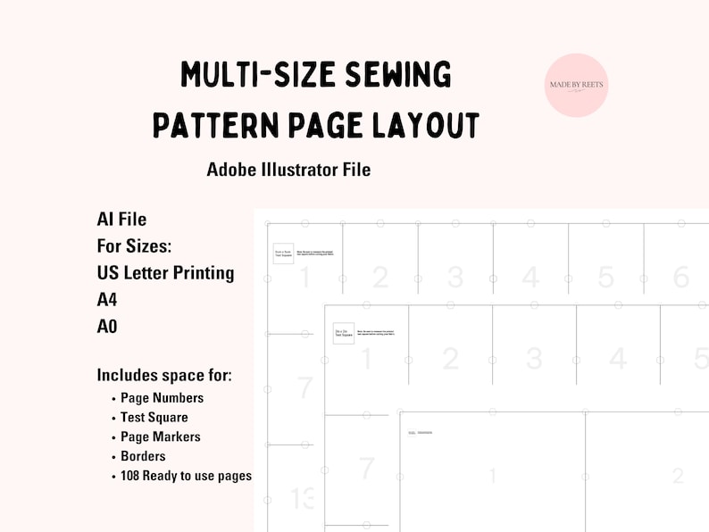 Sewing Pattern Layout Templates A4 A0 US Letter Adobe Illustrator Page