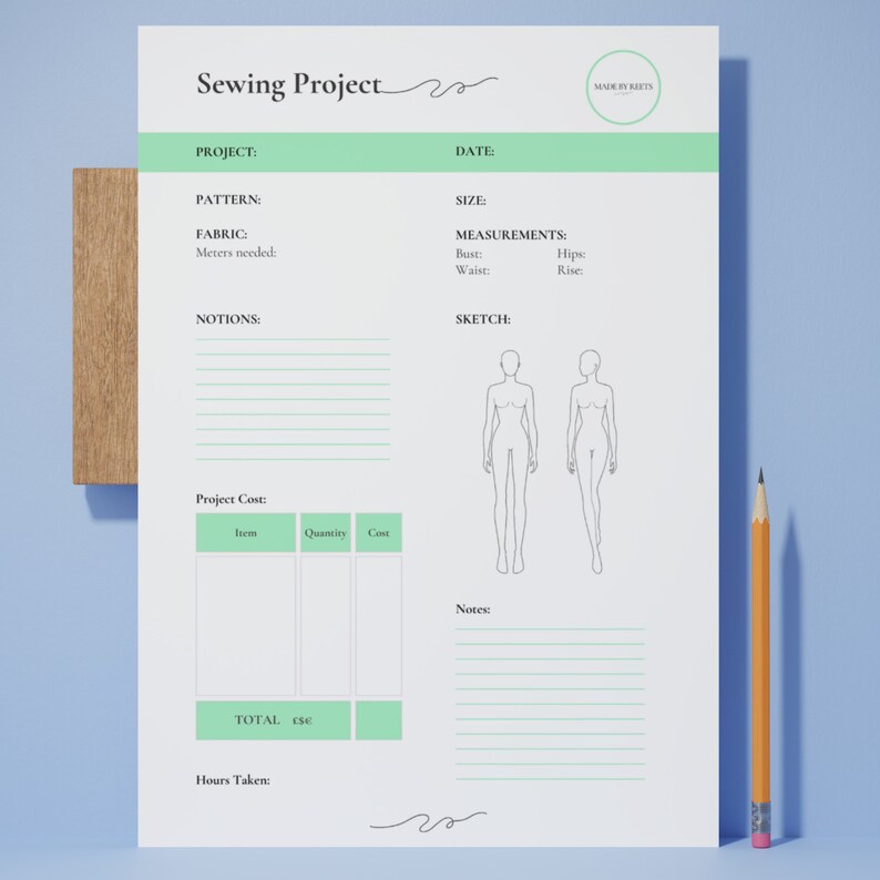 Green PDF Printable Planner Sewing Project Journal Planner Sewing ...