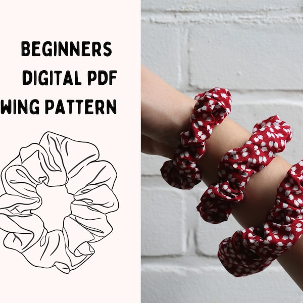 Scrunchie Sewing Pattern, DIY Scrunchie, How to Sew Scrunchie, Scrunchie Sewing Tutorial, Scrunchie Digital Pattern, Beginner Sewing Project