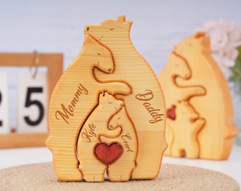 Puzzle familial d’ours en bois 2023, puzzle d’art DIY, puzzle familial d’ours en bois, famille d’animaux, puzzle 3animaux, gravé au laser, cadeau de la Saint-Valentin