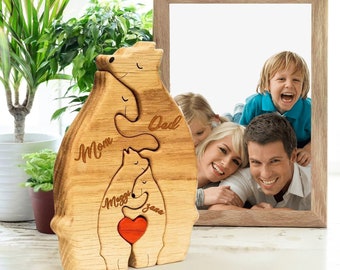 Wooden Bear Family Puzzle, Animal Family,3Animal Puzzle,Laser Engraved, 2023 Wooden Bears Family Puzzle, DIY Art Puzzle,Valentine's Day gift