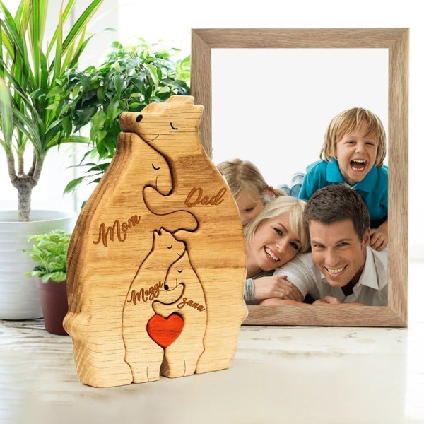 Puzzle familial d’ours en bois, famille d’animaux, puzzle 3animaux, gravé au laser, puzzle familial d’ours en bois 2023, puzzle d’art DIY, cadeau de la Saint-Valentin