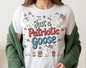 Funny Patriotic Goose PNG, 4th of July Shirt Design, Floral USA Sublimation, Red White and Blue American Flag Digital Download,Independence