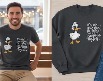 Funny Motivational Duck Quote Wall Art | Cute Cartoon Duck Poster | “My Only Plan for Today is to Surprise Myself” | Digital Download