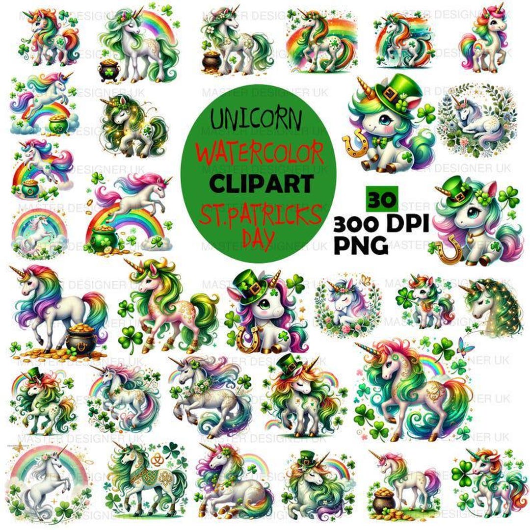 Whimsical St. Paddy's Day Unicorn Watercolor Graphics - Clipart PNG ...