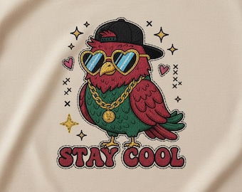 Stay Cool Graphic Design | Cartoon Bird Streetwear Art | Embroidery Style PNG | Printable T-Shirt & Hoodie Design | Digital Download