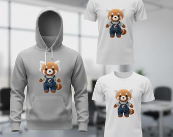 Rocket Space Patch Animal Clipart, Cute Red Panda PNG in Denim Overalls  Kawaii Plush Style, Sublimation Digital Download