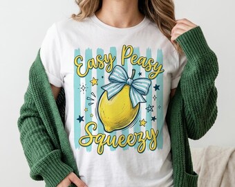 Easy Peasy Lemon Squeezy PNG SVG, Funny Summer Shirt Design, Striped Lemon Graphic, Summer Sublimation Print, Cute Citrus Quote PNG Download