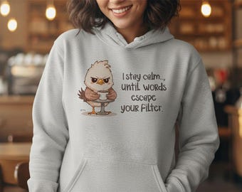 I Stay Calm Funny Bird Quote Design | Cute Grumpy Owl with Tea Mug | Pastel Digital Art Print | Sarcasm Lover Gift