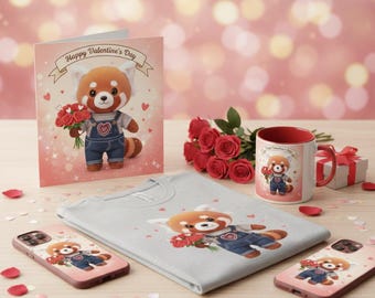 Panda Valentine PNG, Cute Animal Holding Roses Clipart, Happy Valentine’s Day PNG, Kawaii Valentine Design