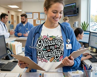 Nursing Is My Ministry PNG SVG, Nurse Shirt Design, RN png, Girly Dainty Nurse , Grandmillennial Doodle Design, Teacher School png, Medical