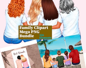 Family Clipart Bundle: Mom, Dad, Kids, Friends PNG Files (Digital Download)