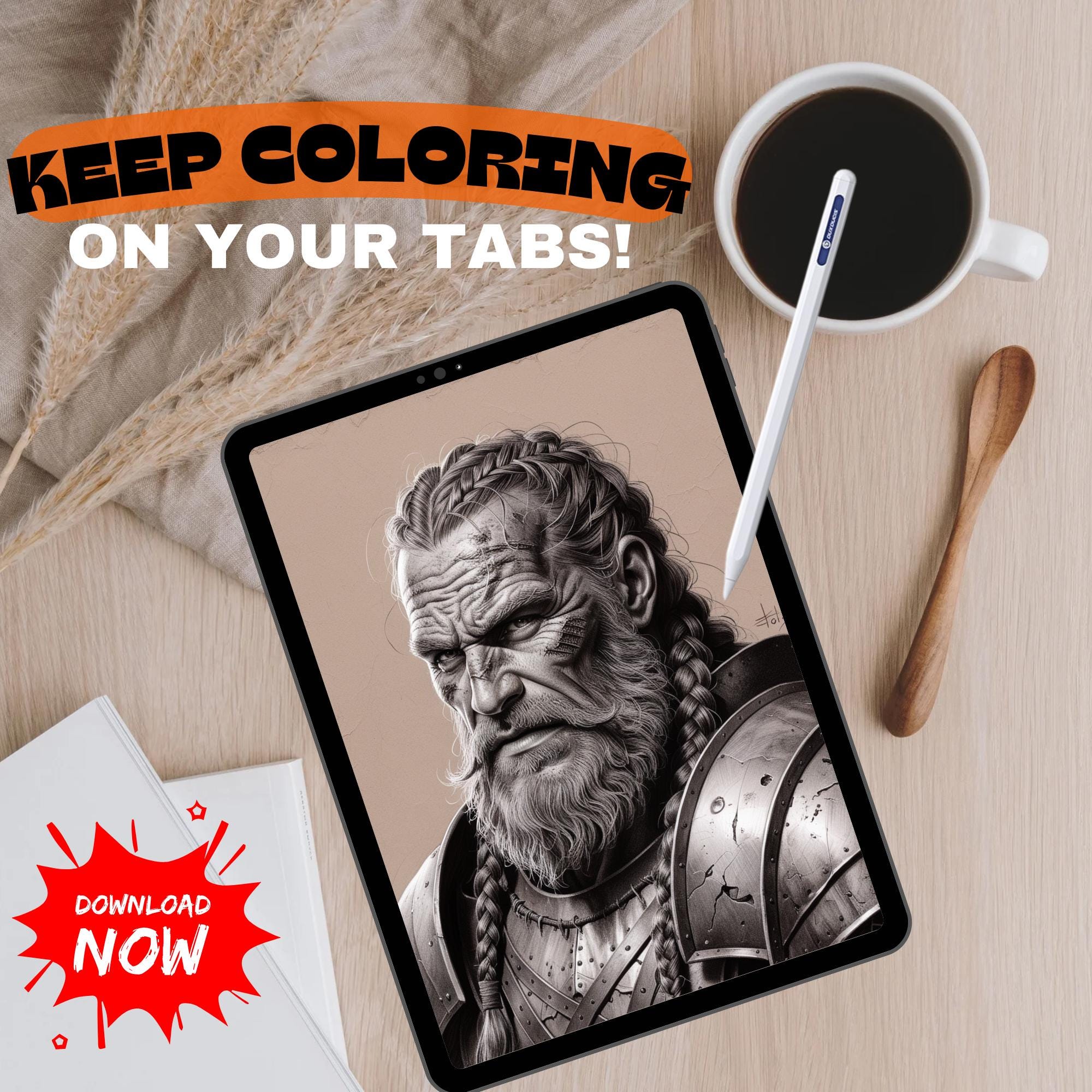 Medieval Worriors Coloring Pages, Greyscale Coloring Book for Adults