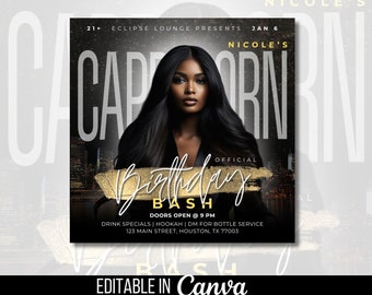 Black and Gold Capricorn Birthday Flyer Template, Birthday Weekend Club Flyer, Bday Event Flyer, New Year Birthday Party Invitation Flyer