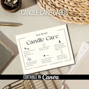 Biglietto per la cura delle candele, Istruzioni per la cura delle candele, Biglietti di ringraziamento stampabili, Marchio delle candele