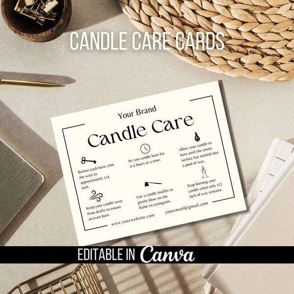 Candle Care Card, Candle Care Instructions, Printable Thank You Cards, Candle Branding