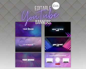 YouTube Banner Template, Banner for YouTube Gaming, Branding, Youtube End Screen Template, Gamer Brand Kit