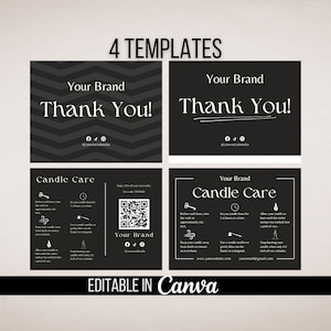 Black Candle Care Card, Candle Care Instructions, Printable Thank You Cards, Candle Branding