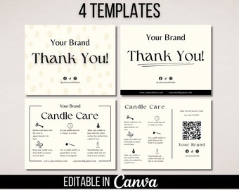 Candle Care Card Templates, Printable Thank You Cards (Digital Download)