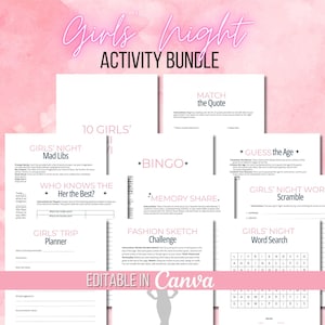 Girls&#39; Night Printable Games Bundle, 10 Ladies&#39; Night Out Activities, Friend Trivia and Easy Icebreaker Socials for Adult Women