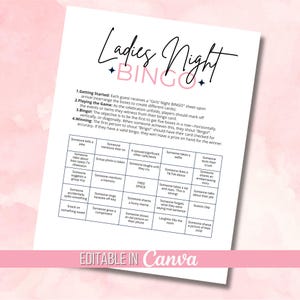 Tarjeta de bingo imprimible para la noche de chicas, actividades para la noche de chicas
