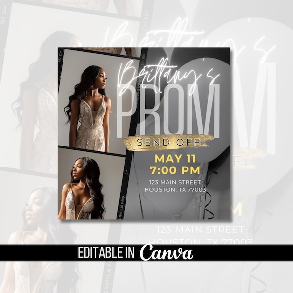 Prom Send Off Flyer, Grad Party Invite, Black and Gold Event Flyer, Graduation Evite