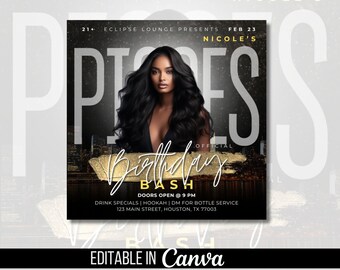 Pisces Birthday Flyer Template, March Birthday Weekend Club Flyer, Black and Gold Bday Event Flyer, Birthday Party Invitation Flyer