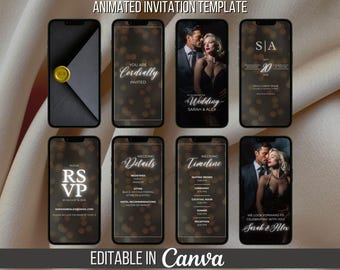 Black and Gold Wedding Invitation, Animated Video Template (Canva)