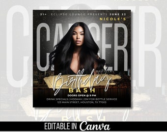 Cancer Birthday Flyer Template, July Birthday Weekend Club Flyer, Black and Gold Bday Event Flyer, July Birthday Party Invitation Flyer