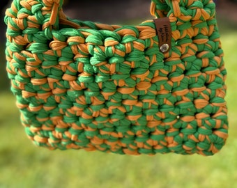 Buy a crocheted bag on Etsy, handmade bag fashion, handmade handbags, Valentine's Day gift, buy a green and orange women's handbag