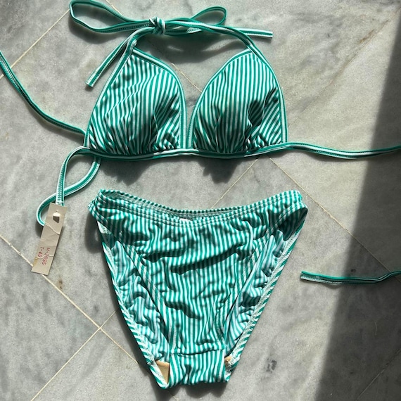 1990s green & white striped bikini -new with tags - image 1