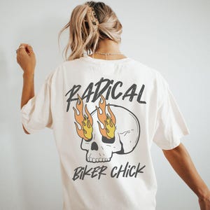 Biker Chick Trendy Oversized Tee, Women&#39;s Motorcycle Shirt, Comfort Colors Graphic T-Shirt
