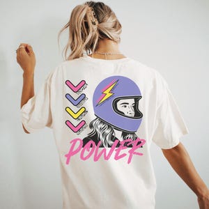 Girl Power Trendy Oversized Tee, Women&#39;s Motorcycle Shirt, Comfort Colors Graphic T-Shirt