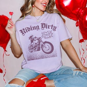 Riding Dirty Trendy Oversized Tee, Women&#39;s Motorcycle Shirt, Comfort Colors Graphic T-Shirt
