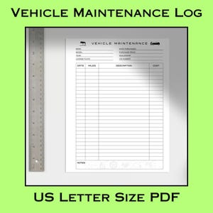 Vehicle Maintenance Log: Auto Repair Tracker (Printable PDF, US Letter Size)