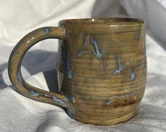 Handmade Blue opal accent mug sea spray brown blue mug pottery mug rustic handmade mug coffee mug with blue drips