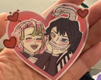 Mitsuri Kanroji and Obanai Iguro glitter textured sticker demon slayer