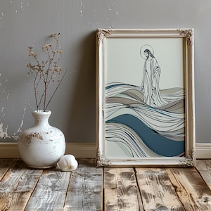 Jesus Walking on Water Print: Minimalist Christian Home Decor