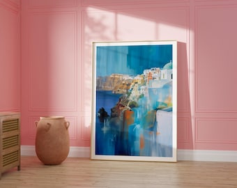 Santorini Greece Art Print: Modern Abstract Wall Decor (Digital Download)