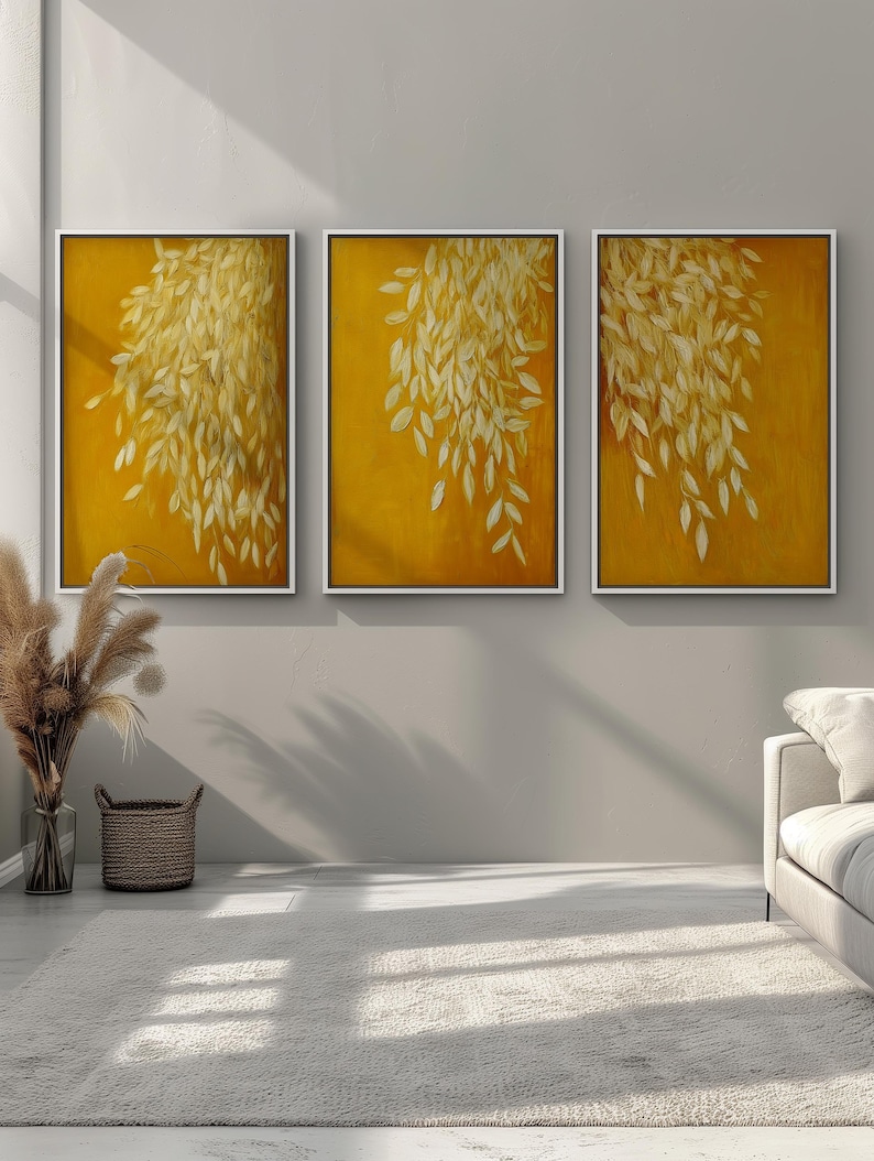 Mustard Yellow Leaf Art Prints: Boho Mid-century Modern Set of 3 - Etsy