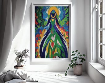 Celestial Mother Art Print: Psychedelic Fauvist Jungle Painting