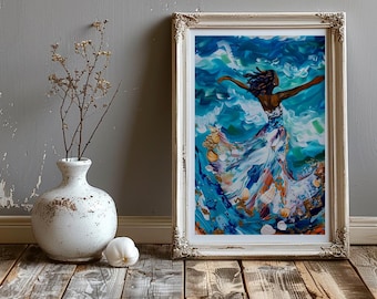 Grafika z boginią Yemaya: Sztuka santeria jorubańska, afro latynoska, święta kobiecość