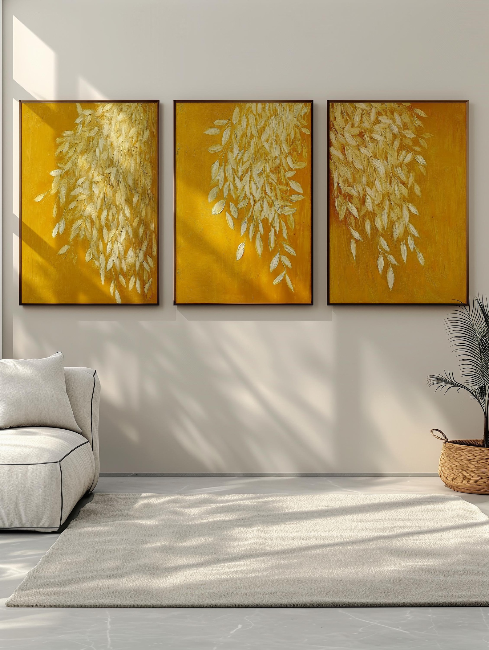 Mustard Yellow Leaf Art Prints: Boho Mid-century Modern Set of 3 - Etsy
