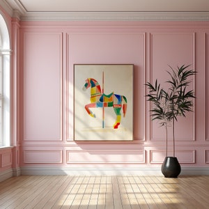 Magical Carousel Horse Nursery Art Print Baby Room Wall Decor, Enchanting Merry-Go-Round Artwork, Ideal Gift for New Parents, Gender Neutral